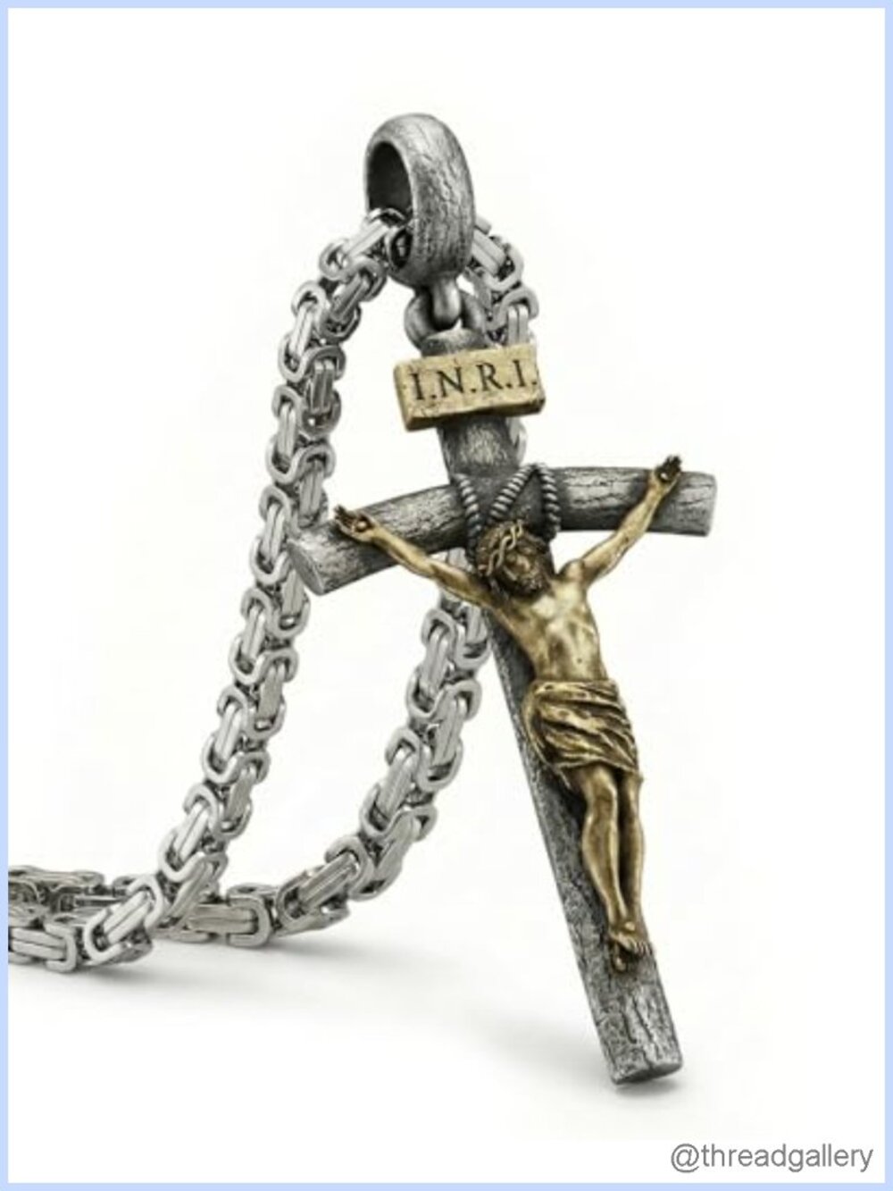 Catholic Crucifix Pendant Necklace Vintage Brass Byzantine Chain